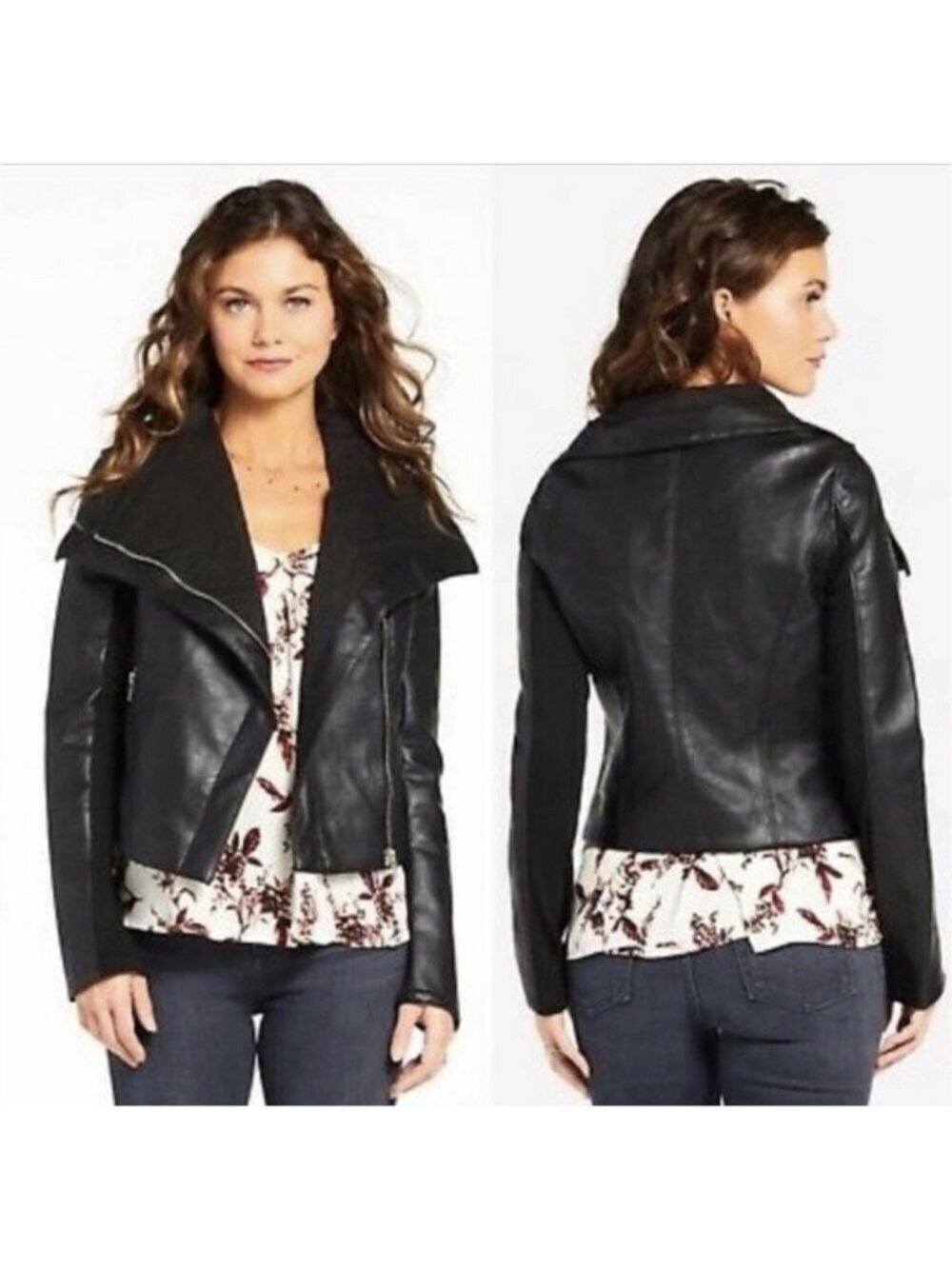 BlankNYC Womens Sz S Black Faux Leather Asymmetrical Zip Crop Biker Moto Jacket